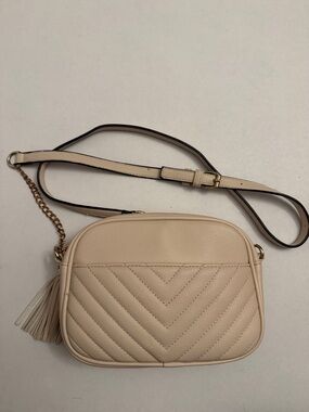 Cream Quilted Crossbody Bag with Tassel